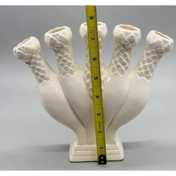 Mid Century Cream Quintal Five Finger Vase Posy Holder Ceramic 7.5 inch - Picture 7 of 7